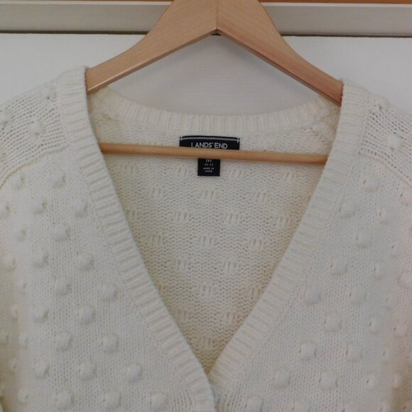 Land's End Womens Cardigan Sweater Ivory 3/4 Sleeve Textured Size Medium - Picture 2 of 7